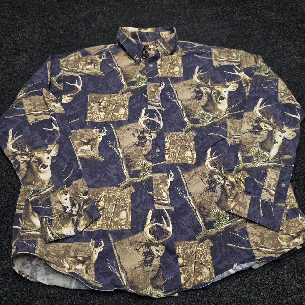 Woodland Trail Mens XL Whitetail Deer Print Button Down Shirt Purple Buck